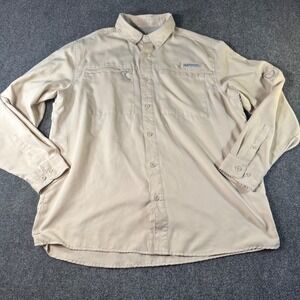Realtree Fishing Mens Large Tan Long Sleeve Vented Performance Button Down Shirt